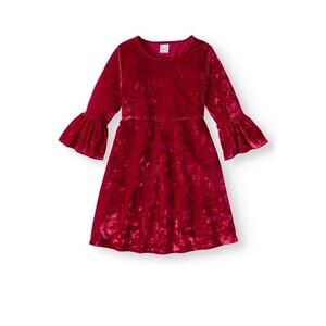 Wonder Nation Girls' Crushed Velvet Bell Sleeve Dress L(10-12) Red